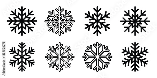 christmas snowflake sparkle outline icon set. Holiday Icons illustration.