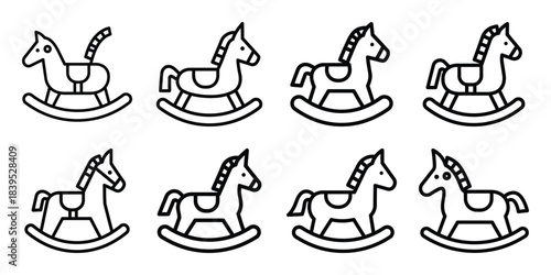 christmas toy rocking horse outline icon set. Holiday Icons illustration.
