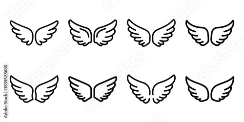 christmas angel wings outline icon set. Holiday Icons illustration.