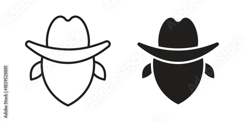 Cowboy icons illustration, line art, glyph style vectors