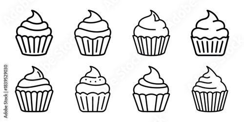 christmas cupcake outline icon set. Holiday Icons illustration.