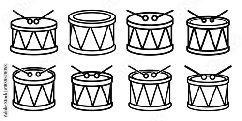 christmas drum outline icon set. Holiday Icons illustration.