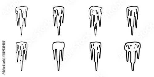 christmas frozen icicle outline icon set. Holiday Icons illustration.