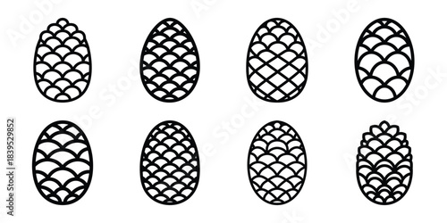 christmas pine cone outline icon set. Holiday Icons illustration.
