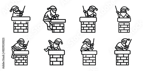christmas santa chimney climbing outline icon set. Holiday Icons illustration.