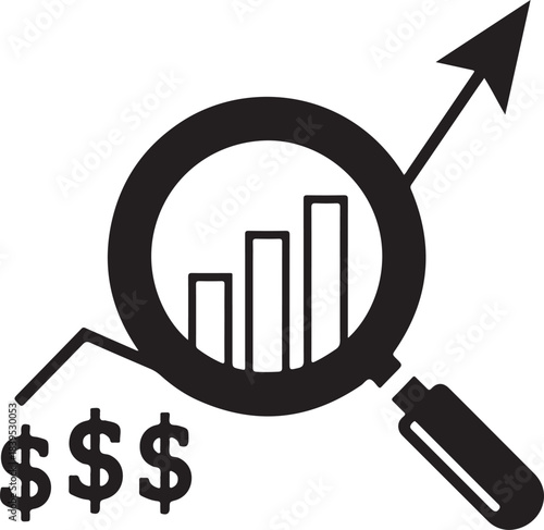 Chart icons with rising and falling bars, and dollar signs showing growth and decline.
