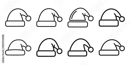 christmas santa hat outline icon set. Holiday Icons illustration.