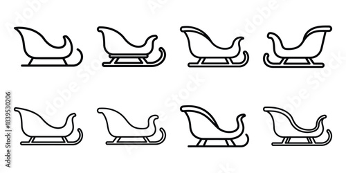 christmas sleigh  outline outline icon set. Holiday Icons illustration.