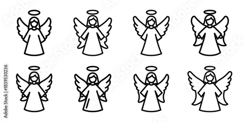 christmas snow angel outline icon set. Holiday Icons illustration.