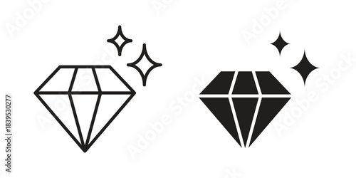 Diamond icons illustration, line art, glyph style vectors