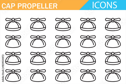 Propeller cap headwear icons in thin stroke style, isolated vector set