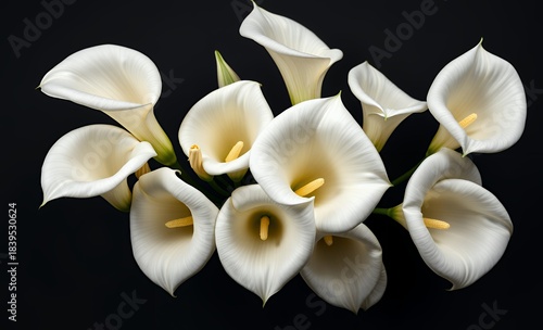 Elegant white calla lilies on dark background funeral sympathy card funeral flowers grief death loss ceremony floral sadness cemetery mourning dead 