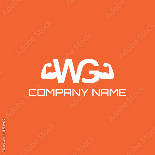 letters wg muscles logo design vector