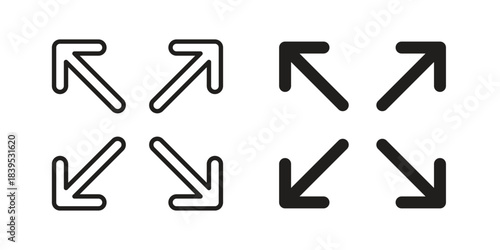 Expand icons illustration, line art, glyph style vectors