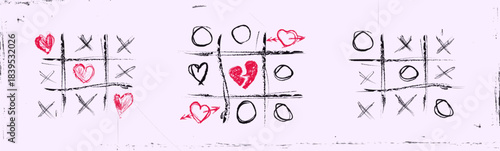 Scribble. Tic-Tac-Toe of Love and Heartbreak on Chalkboard