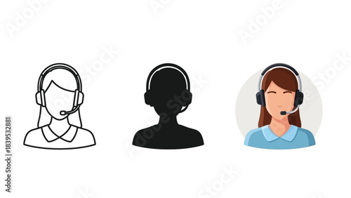 Customer service representative icons in different styles