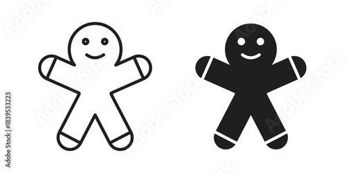 Gingerbread man icons illustration, line art, glyph style vectors