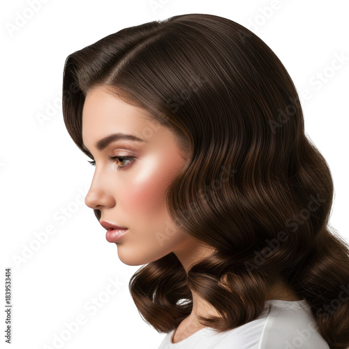 Elegant woman with vintage hairstyle isolated on transparent background