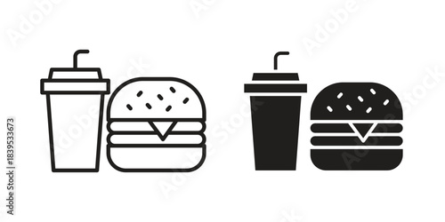 Hamburger soda icons illustration, line art, glyph style vectors