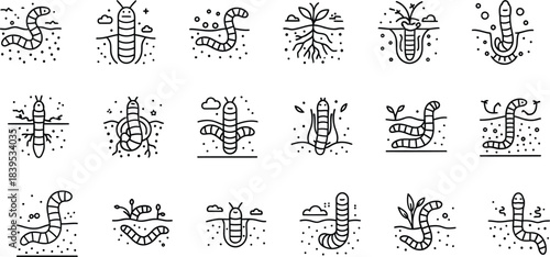Abstract line art illustrations of various scientific and biological concepts