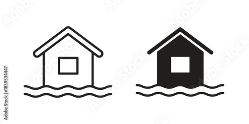 House flood icons illustration, line art, glyph style vectors