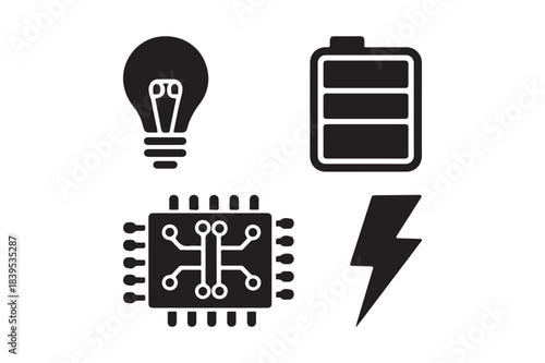Icons representing electricity technology and power sources