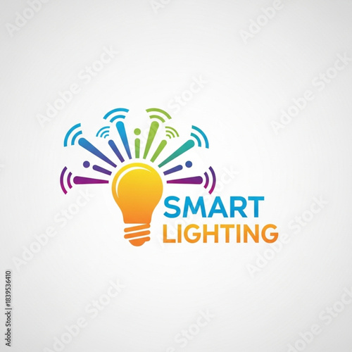 Smart Lighting System Creative Logo With Bulb And Wireless Signals