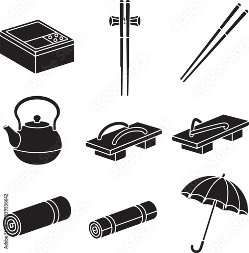 Japanese Cultural Icons: Tea Kettle, Chopsticks, Geta, Umbrella, and More