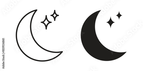 Moon icons illustration, line art, glyph style vectors