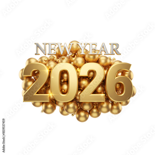 2026 made from balloons and confetti. Happy New Year vector Isolated 2026 gold balloons, happy new year  gold New Year number  Golden text 2026 with new years stuff decorative on transparent backgroun