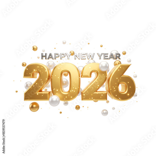 2026 made from balloons and confetti. Happy New Year vector Isolated 2026 gold balloons, happy new year  gold New Year number  Golden text 2026 with new years stuff decorative on transparent backgroun