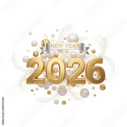 2026 made from balloons and confetti. Happy New Year vector Isolated 2026 gold balloons, happy new year  gold New Year number  Golden text 2026 with new years stuff decorative on transparent backgroun