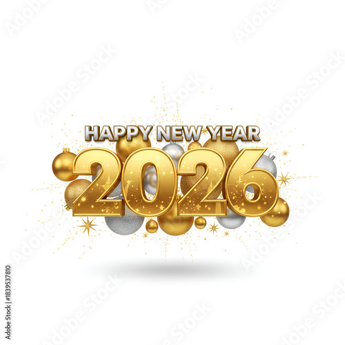 2026 made from balloons and confetti. Happy New Year vector Isolated 2026 gold balloons, happy new year  gold New Year number  Golden text 2026 with new years stuff decorative on transparent backgroun