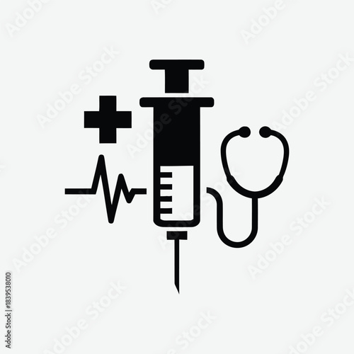 Clean Syringe Silhouette Vector | Black & White Medical Icon