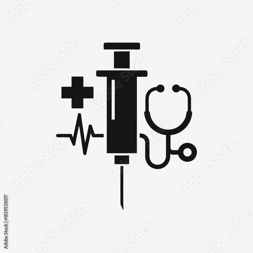 Clean Syringe Silhouette Vector | Black & White Medical Icon