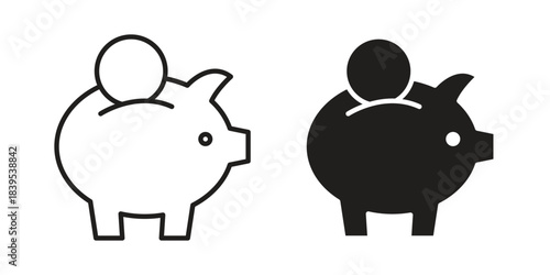 Piggy bank icons illustration, line art, glyph style vectors