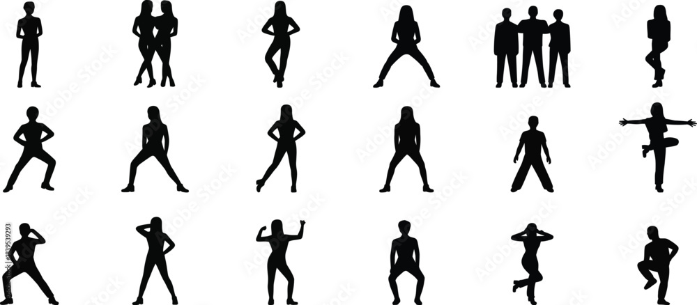 Fototapeta premium Diverse human silhouettes in various poses and groups