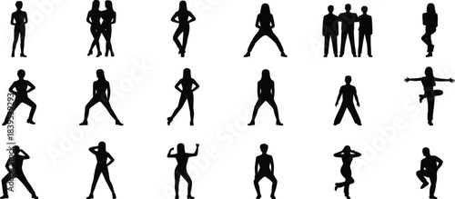 Diverse human silhouettes in various poses and groups