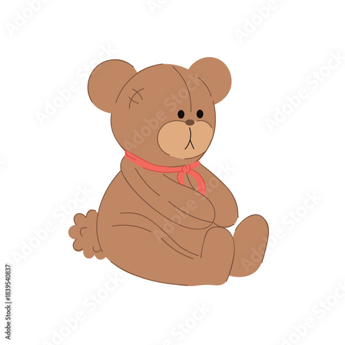 Cute vector teddy bear in a simple kids flat style. Soft shapes, warm colors, white background. Perfect for children’s designs, stickers, nursery decor, toys and baby themes.