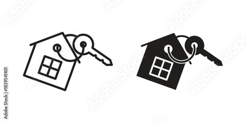 Selling or rent home icons illustration, line art, glyph style vectors