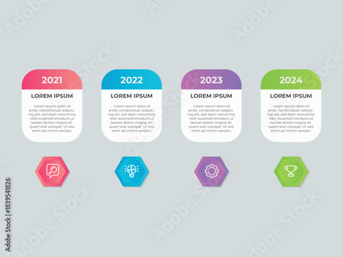 Timeline Creator infographic template. 4 Step timeline journey, calendar Flat simple infographics design template. presentation graph. Business concept with 4 options, gantt vector illustration.