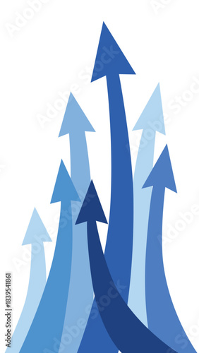 Multiple Business Arrows Racing Straight Up Representing Competition, Teamwork, Growth, and High Profit