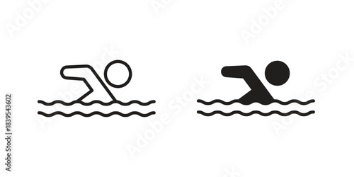 Swimmer icons illustration, line art, glyph style vectors