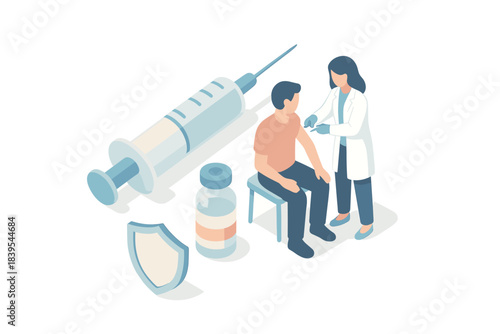 Healthcare professionals administering vaccination in clinic setting