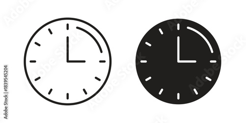 Time quarter past icons illustration, line art, glyph style vectors