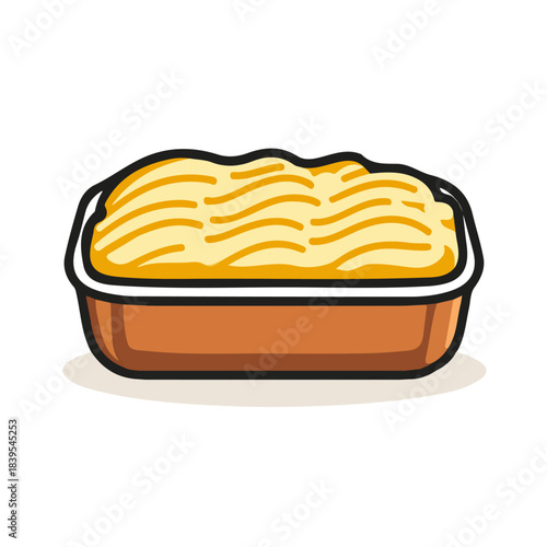 A simple and modern flat 2D vector of a Shepherds Pie, isolated on a pure white background.