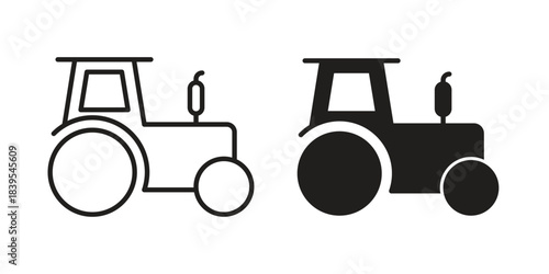 Tractor icons illustration, line art, glyph style vectors