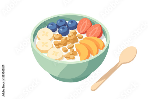 Nutritious breakfast bowl with yogurt and fresh fruits in a flat design