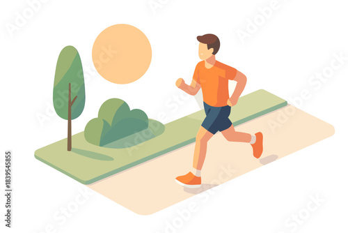 Isometric jogging in a park at sunset: fitness and nature in harmony