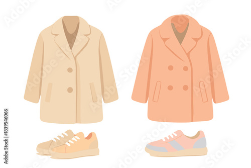 Trendy fall fashion: oversized coats and casual sneakers in minimalist style